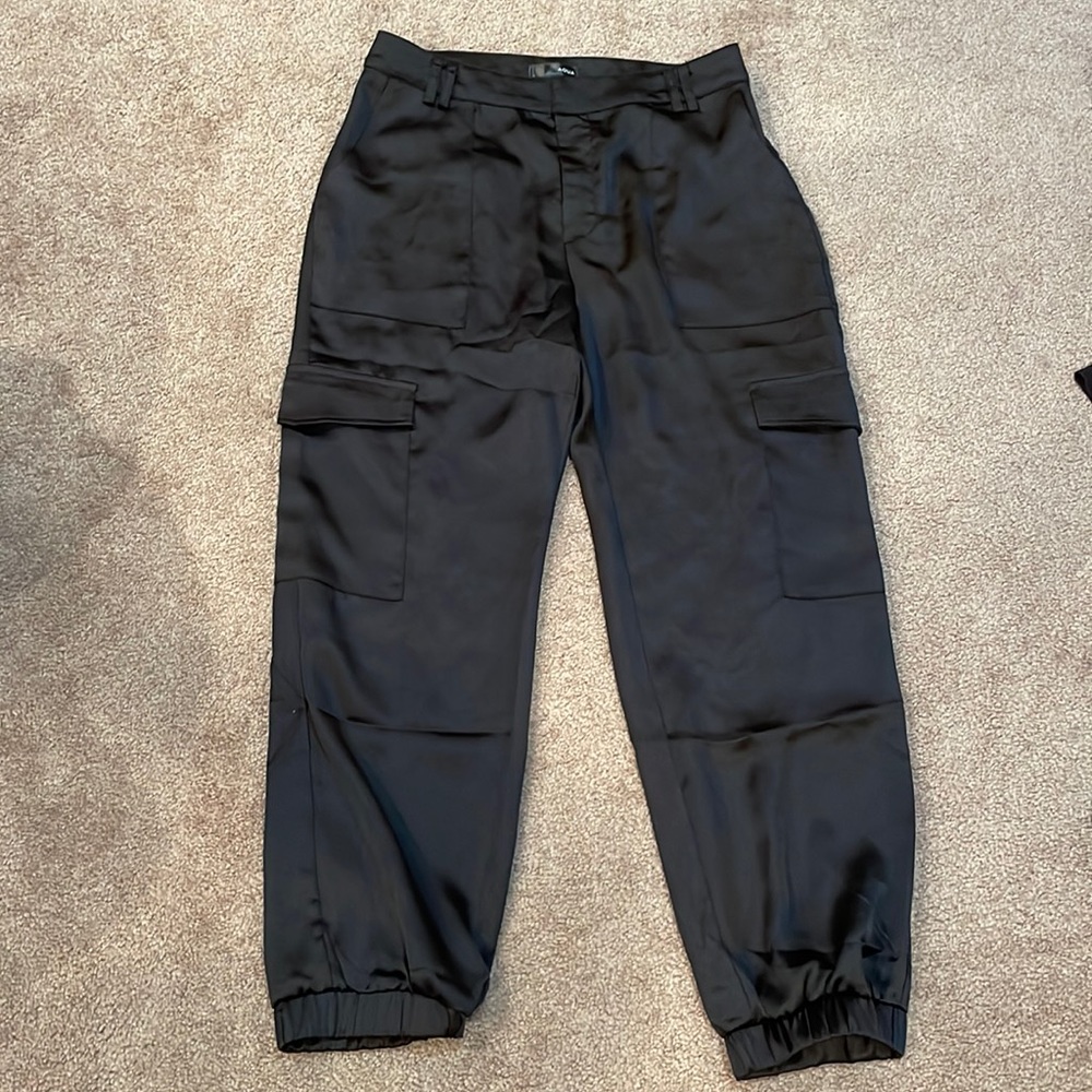 Satin joggers size medium black silk